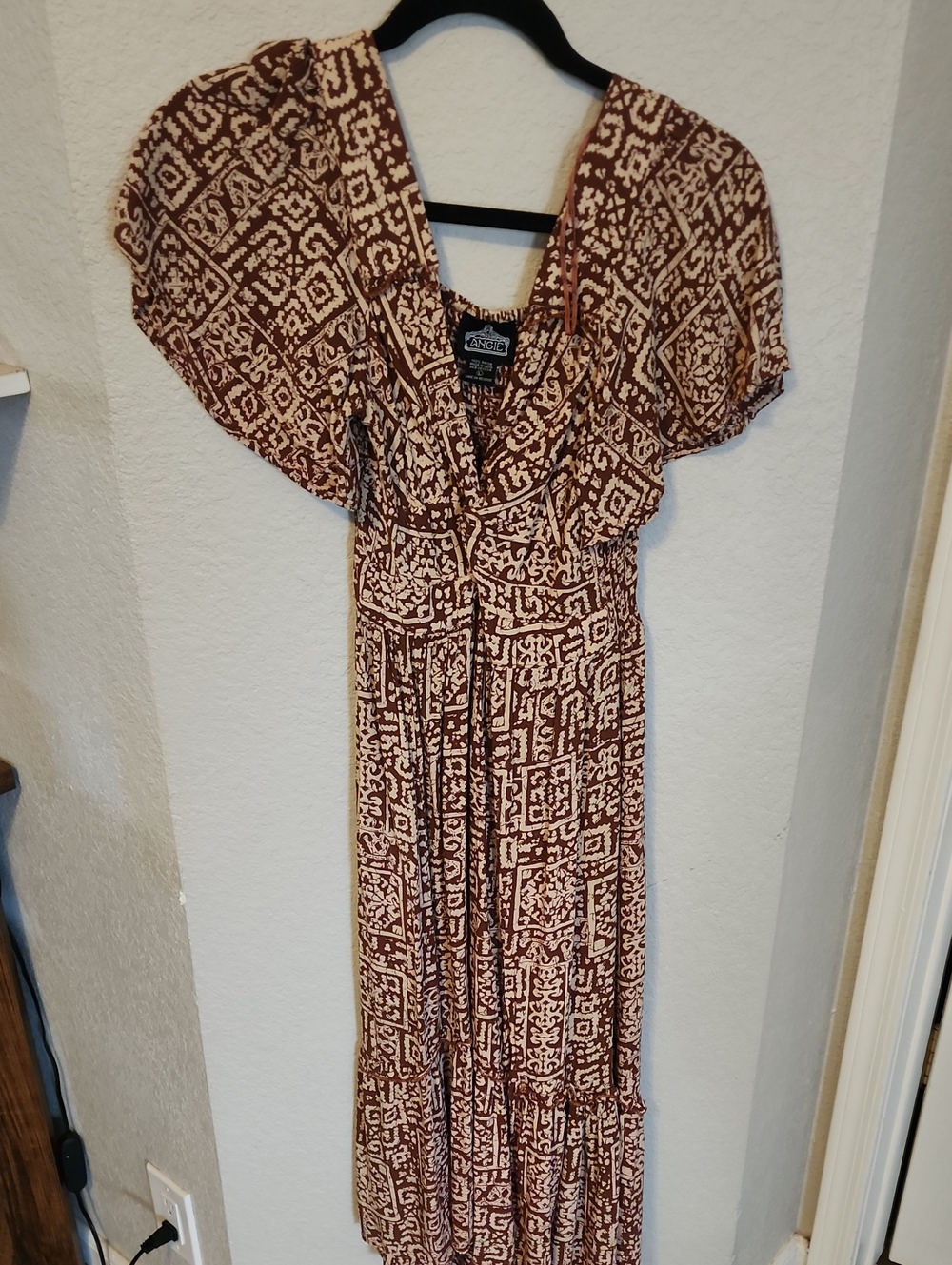 Angie Brown & Cream Geometric Maxi Dress